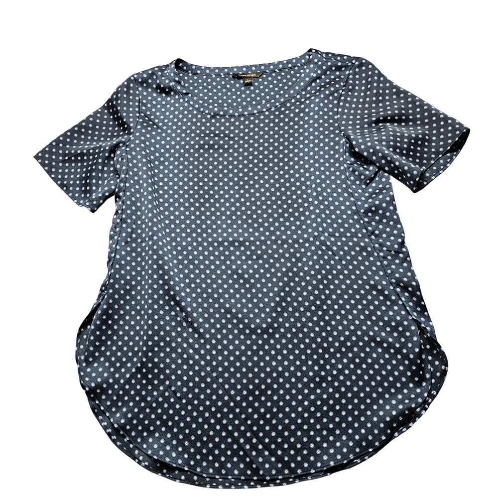 Banana Republic Womens Navy Blue Geometric Polka Dot Short Sleeve Blouse Size S